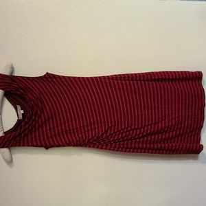 Red and burgundy striped ruched side Loft dress  Size Small